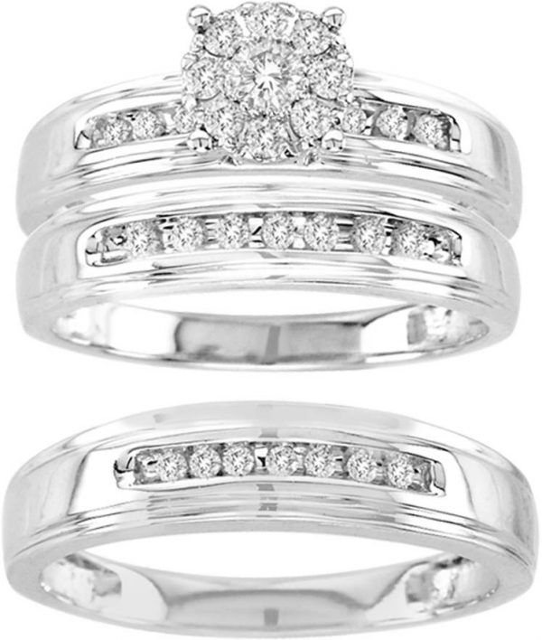 14K 0.43CT Diamond TRIO SET