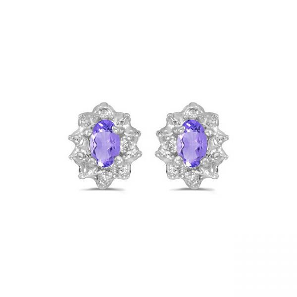 14k White Gold Oval Tanzanite And Diamond Earrings