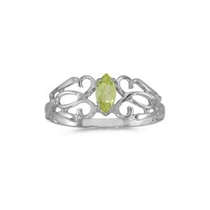 14k White Gold Marquise Peridot Filagree Ring